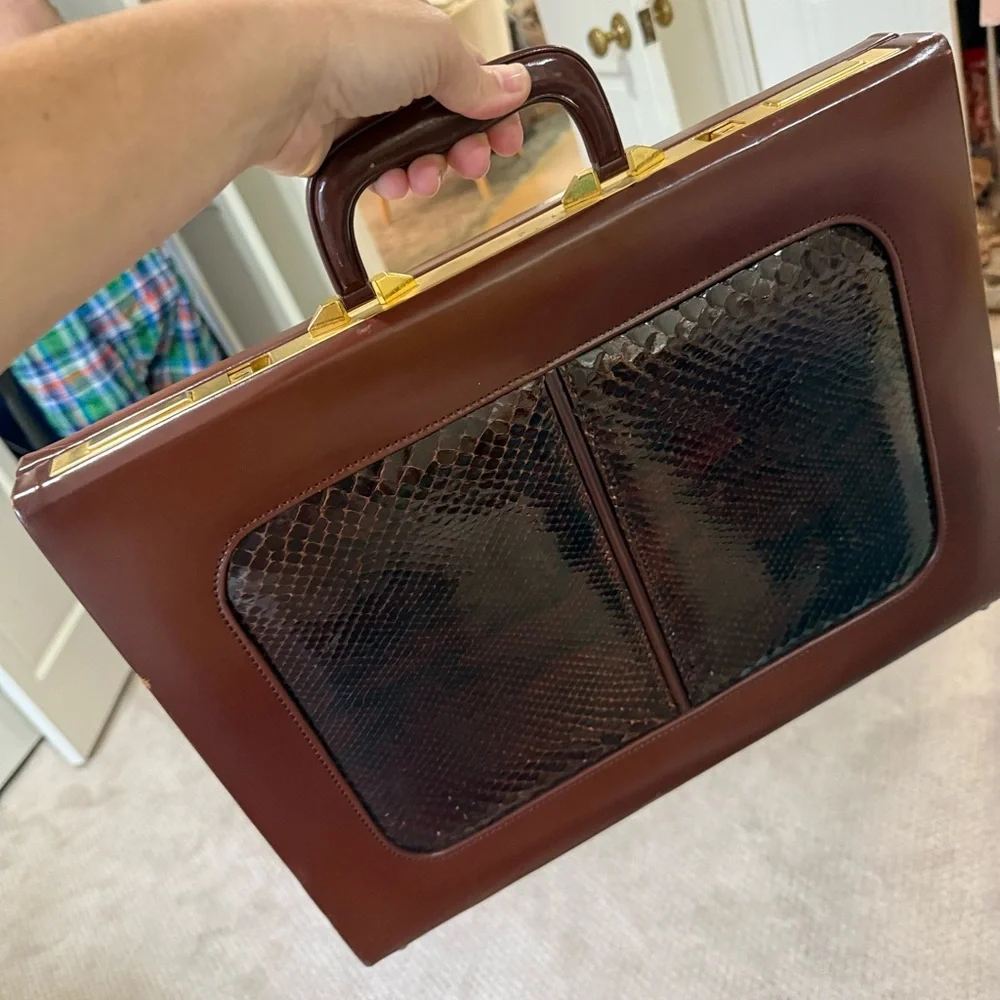 rare vintage mid century leather and snake briefcase.